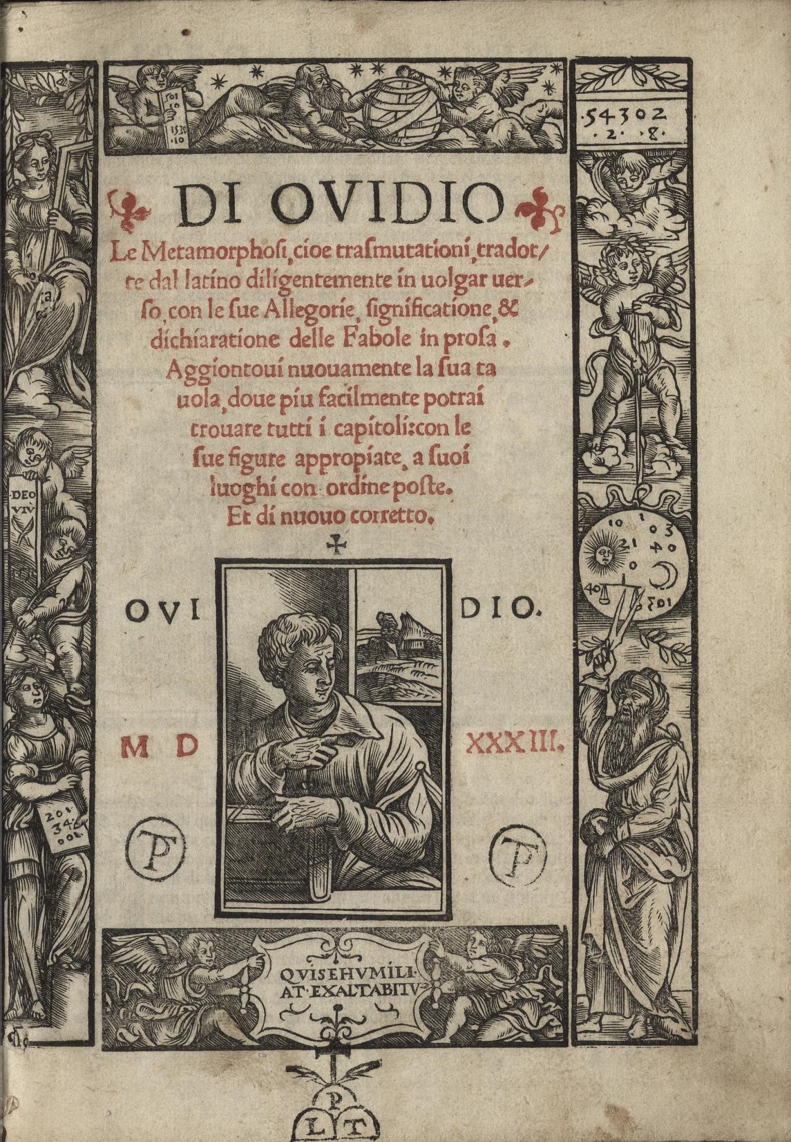 Frontespizio:Ovidio, Metamorfosi, Venezia, Zoppino, 1584 – Allegorie nei  frontespizi